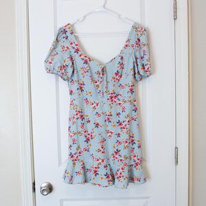 L Linen Blend Cottagecore Feminine Ruffle Ditsy Floral Mini Dress City Triangles
